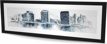 Lark Manor Texturized Blue Colors Cityscape - Livingroom Framed Print