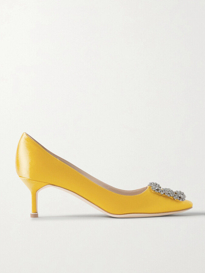 Manolo Blahnik Hangisi 50 Crystal-embellished Satin Pumps - Yellow