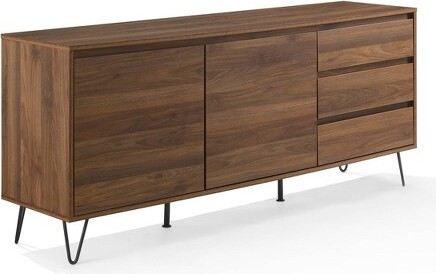 Crosley CrosleyTeaganRecordStorageSideboardBrownOak:LowCredenzaBuffetConsoleKitchenCabinet