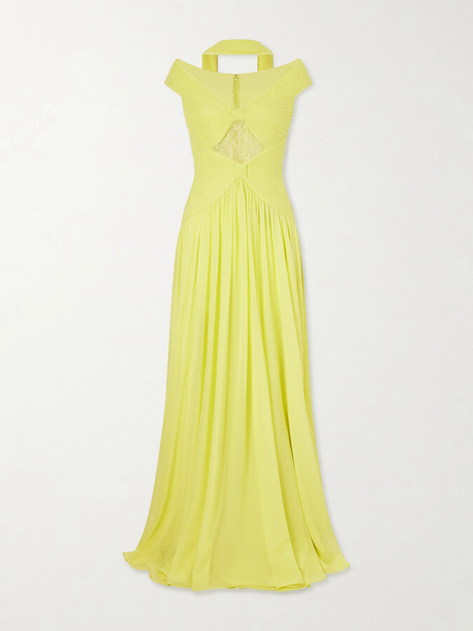 Elie Saab Lace-trimmed Silk-blend Gown - Green