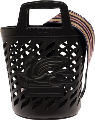 Black Bottega Veneta Perforated Leather Paper Bucket Bag