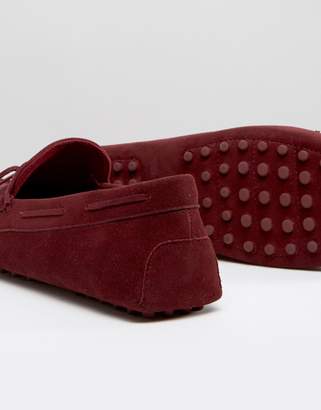 ASOS Driving Shoes In Burgundy Faux Suede