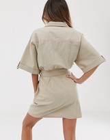 Thumbnail for your product : ASOS DESIGN casual wrap front mini dress with contrast neon stitching
