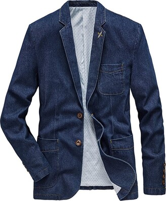 Nightborne Mens Casual Blazer Slim fit Long Sleeve Jacket Cotton Denim Jacket (Light Blue