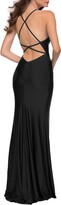 Thumbnail for your product : La Femme Wrap Front Strappy Back Jersey Gown