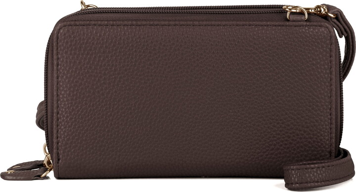 Julia Buxton Women’s Pebble Vegan Leather RFID Ultimate Double Zip Organizer, Brown