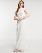 Thumbnail for your product : Hope & Ivy Bridal floral beaded and embroidered maxi dress with open back in ivory