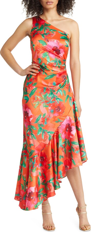 Eliza J Floral One Shoulder Ruffle Cocktail Dress - ShopStyle