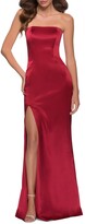 Thumbnail for your product : La Femme Strapless Thigh-Slit Satin Gown