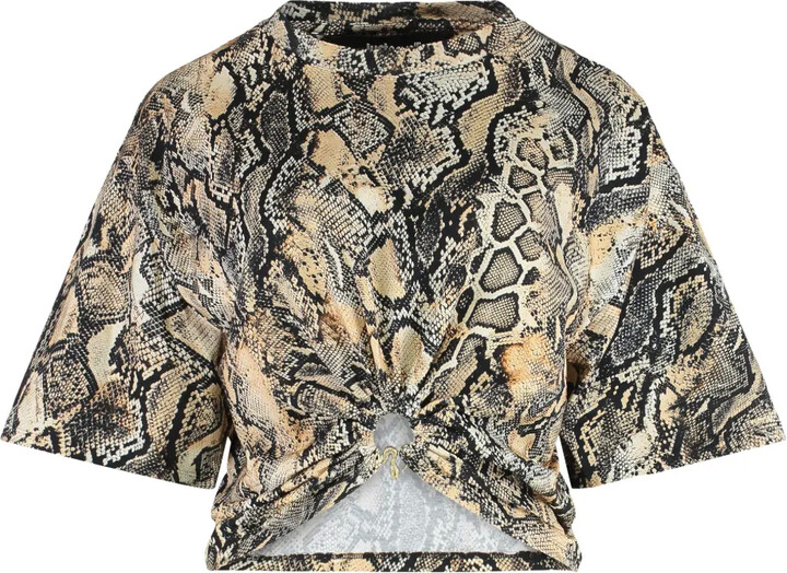 Just Cavalli Knot Snakeskin-Print Top