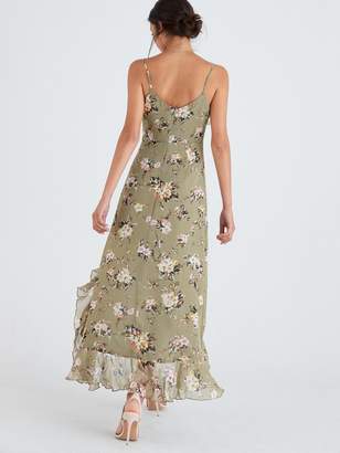 Forever Unique U Collection Floral Frill Maxi Dress - Green