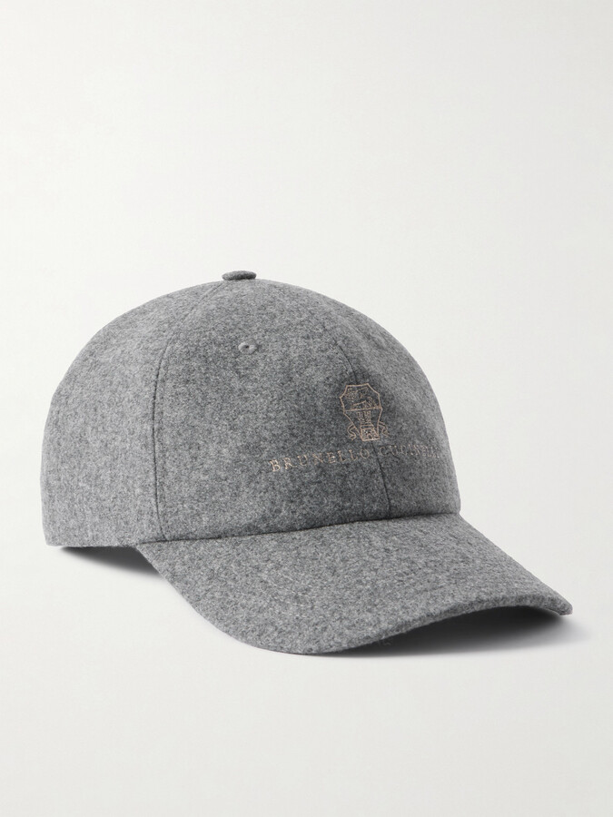 Logo-Embroidered Leather-Trimmed Wool-Flannel Baseball Cap