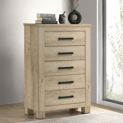 Ophelia & Co. 5 Drawer Wooden Chest With Dark Bronze Handles In Weathered Oak