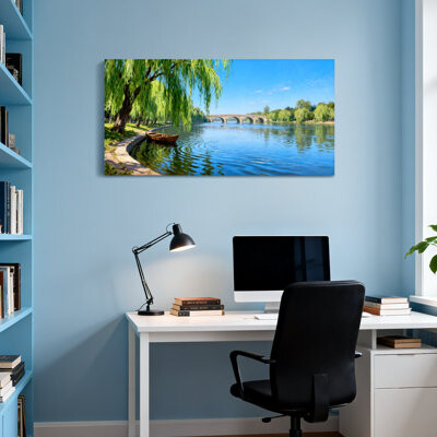 Red Barrel Studio Scenic & Cityscapes Serene River Scene With Willow Tree And Boat