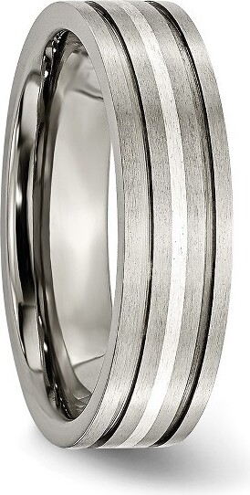 ChiselTitaniumBrushedwithSterlingSilverInlay6mmGroovedBandRing