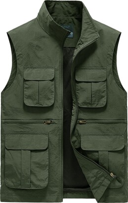 Gihuo Men's Fishing Vest Casual Utility Travel Safari Cargo Outdoor Work  Photo Fly Vest Jacket with Multi Pockets