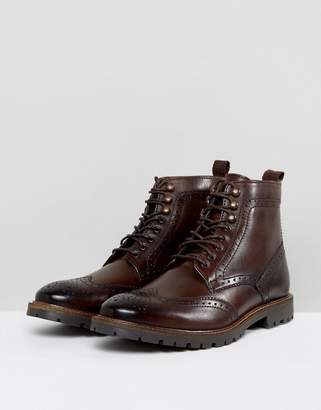 Base London Troop Leather Lace Up Boots In Brown