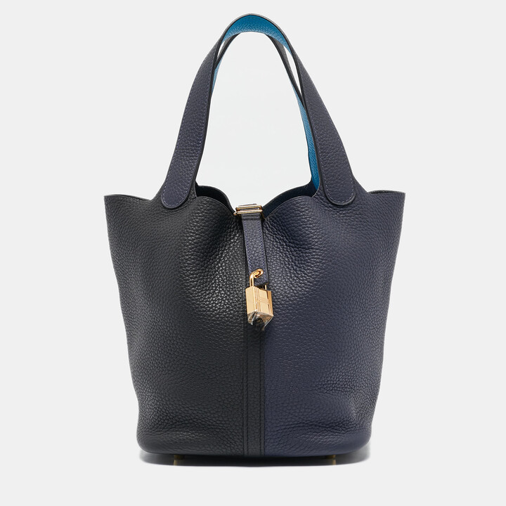 Hermes Bleu Nuit/Noir/Bleu Zanzibar Taurillon Clemence Leather Picotin Lock 22 Bag