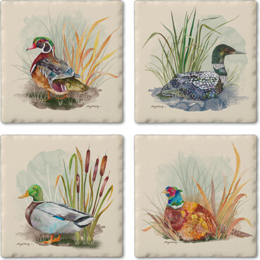 Harvest Fowl 4-Pack Tumbled Tile Stone Coaster Set