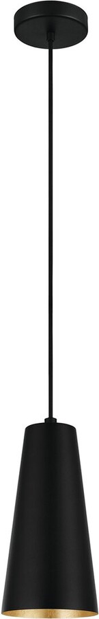 EGLO Pratella 1 Light Mini Pendant With Black Finish & Black With White Interior Metal Cone Shaped Metal Shade
