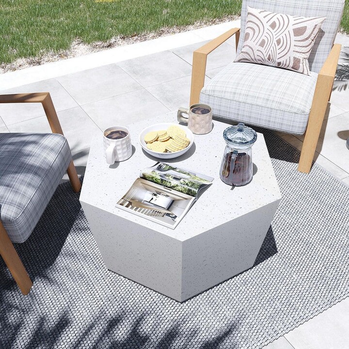 UPHA 35 in. Outdoor Hexagon Magnesium Oxide Coffee Table in White