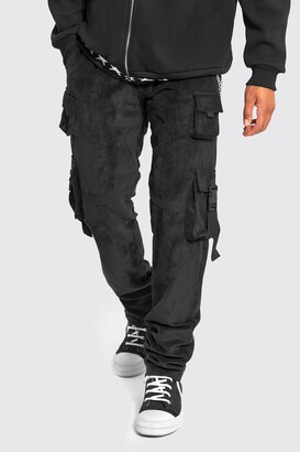 boohoo Mens Black Tall Cord Utility Cargo Trousers With Chain - ShopStyle