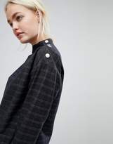 Thumbnail for your product : J.o.a. Long Sleeve Top With Popper Neck Opening In Grid Check