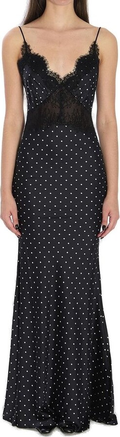 Self-Portrait Polka Dot Satin Lace Maxi Dress