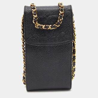 Chanel Caviar Quilted Phone Holder With Chain Black in Leather with  Gold-tone - US