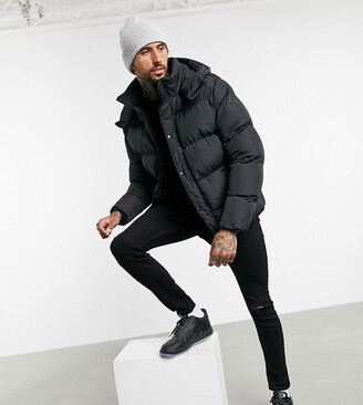 ASOS DESIGN puffer jacket with detachable hood in black - ShopStyle