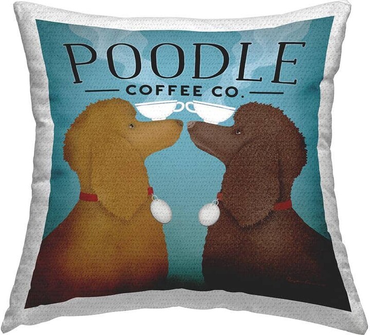 Poodle Coffee Co Dog Ad Blue Square Outdoor Throw Pillow