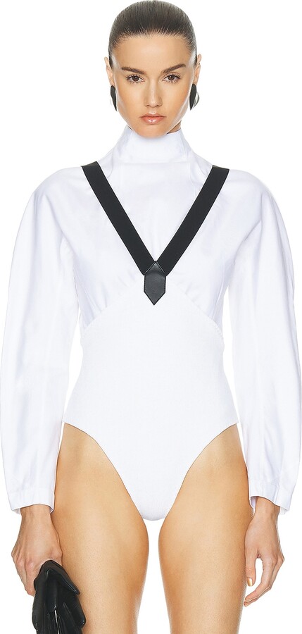 Alaia Suspender Culotte Bodysuit in White