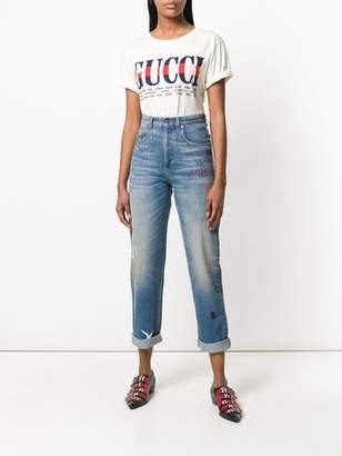 Gucci cropped embroidered jeans
