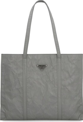Prada Logo Plaque Clutch Bag in Gray