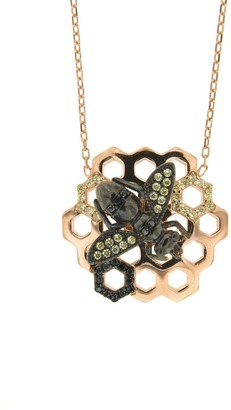 Cosanuova Sterling Silver Honeycomb Bee Black Cz Necklace in Rose Gold