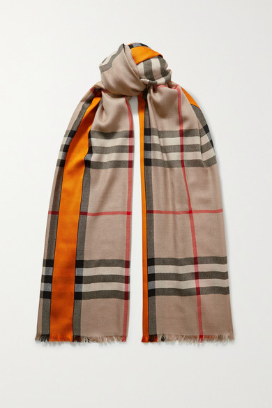 Burberry - Checked Cashmere And Mulberry Silk-blend Scarf - Beige