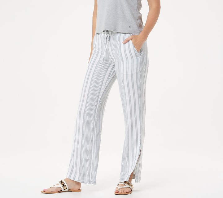 Side Stitch Regular Striped Linen Blend PullOn WideLeg Pants ShopStyle