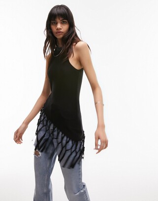 Topshop macrame style tank top in black - ShopStyle