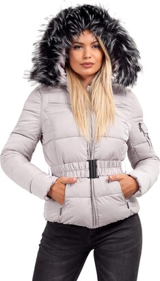 ladies padded jacket with fur hood