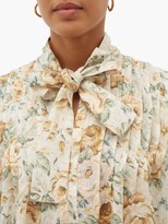 Thumbnail for your product : Ephemera - Tie-neck Floral-print Linen Dress - Yellow Multi