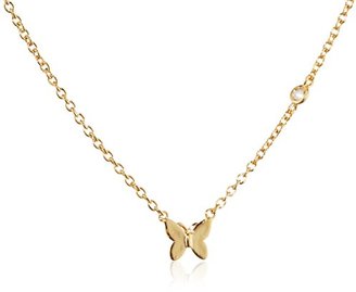 Shy by Sydney Evan Sterling Silver Yellow Gold Plated "Butterfly" Necklace with Diamond Bezel of 41.275cm