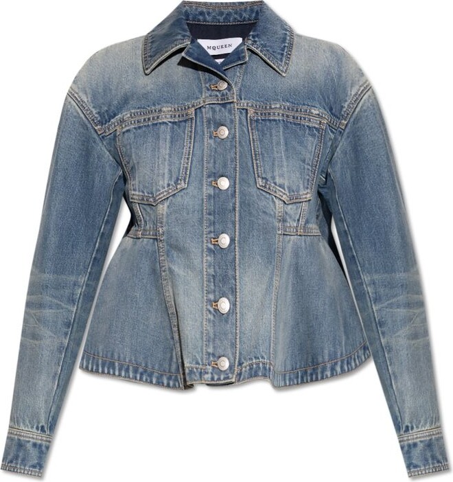 Alexander McQueen Stonewashed Denim Peplum Jacket