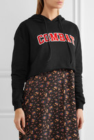 Thumbnail for your product : MSGM Cropped Printed Cotton-terry Hooded Top - Black