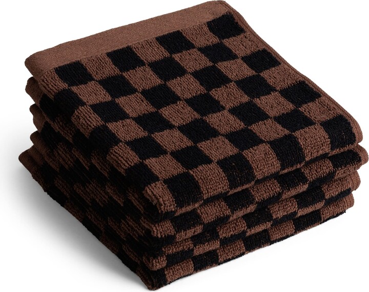 Baina Set of 4 Organic Cotton Check Quill Facecloths