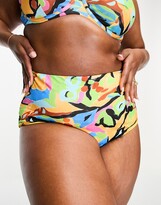Thumbnail for your product : ASOS Curve ASOS DESIGN Curve high waist bikini bottom in abstract print