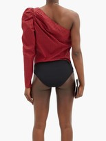 Thumbnail for your product : RED Valentino One-shoulder Gingham Cotton-blend Bodysuit - Black Red