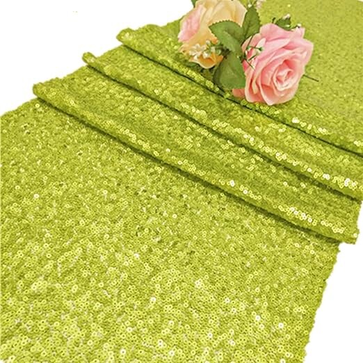 ShinyBeauty Sequin Table Runner 12x108 Inch Pack of 2 Sparkly Lime Green Table Cover Glitter Table Linen for Wedding Holiday Party Supplies(12x108 x2pcs, Lime Green)