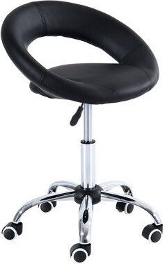 Latitude Run Faux Leather Rolling Stool With Adjustable Height 5 Wheels Black For Professional Use In Salons Salon Seat Breathable Back And Stable Caster Wheels