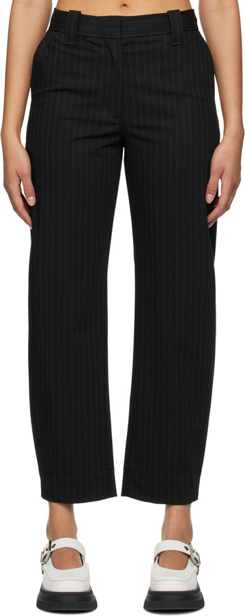 Stretch Striped Mid Waist Trousers