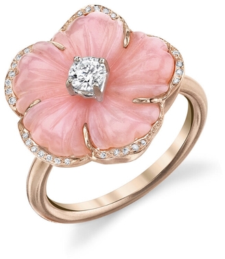 Irene Neuwirth Carved Flower Pink Opal Ring - Rose Gold